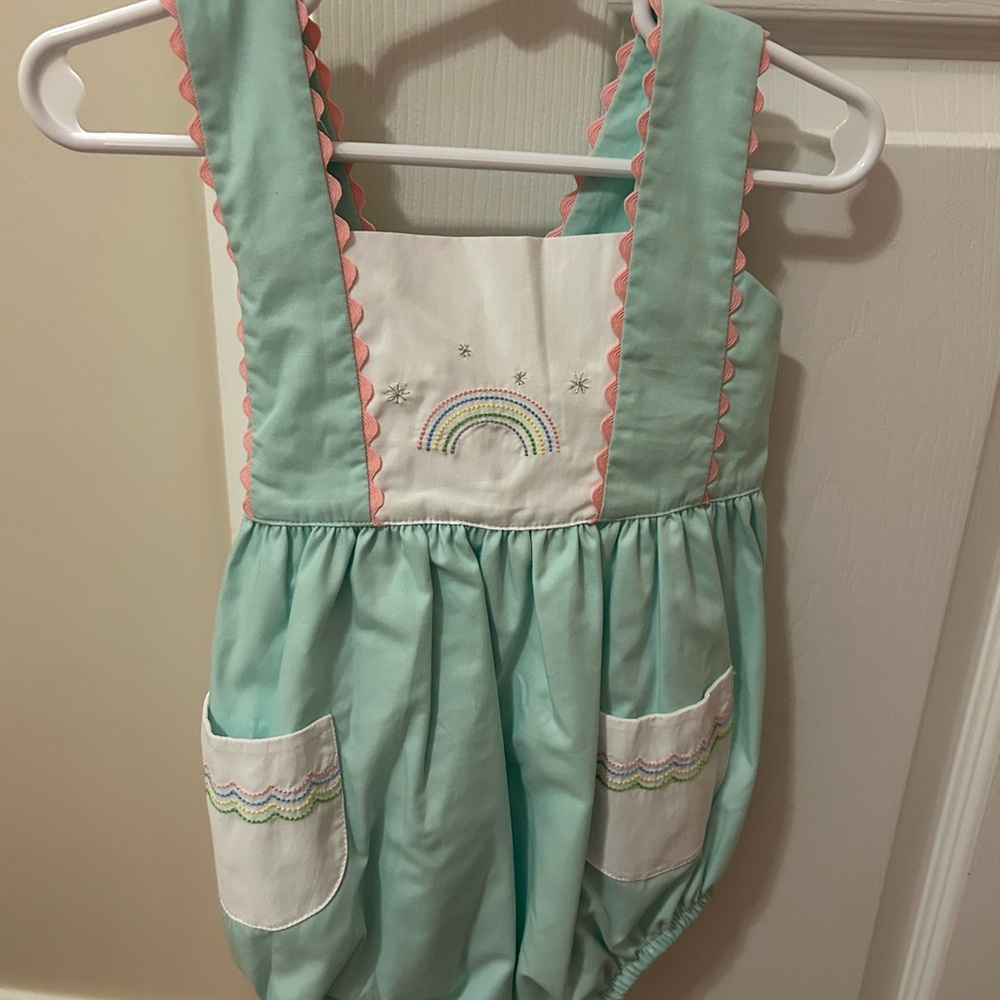 Proper Peony, 18m Mint Green Kids Bubble with Rainbow Embroidery, NWT